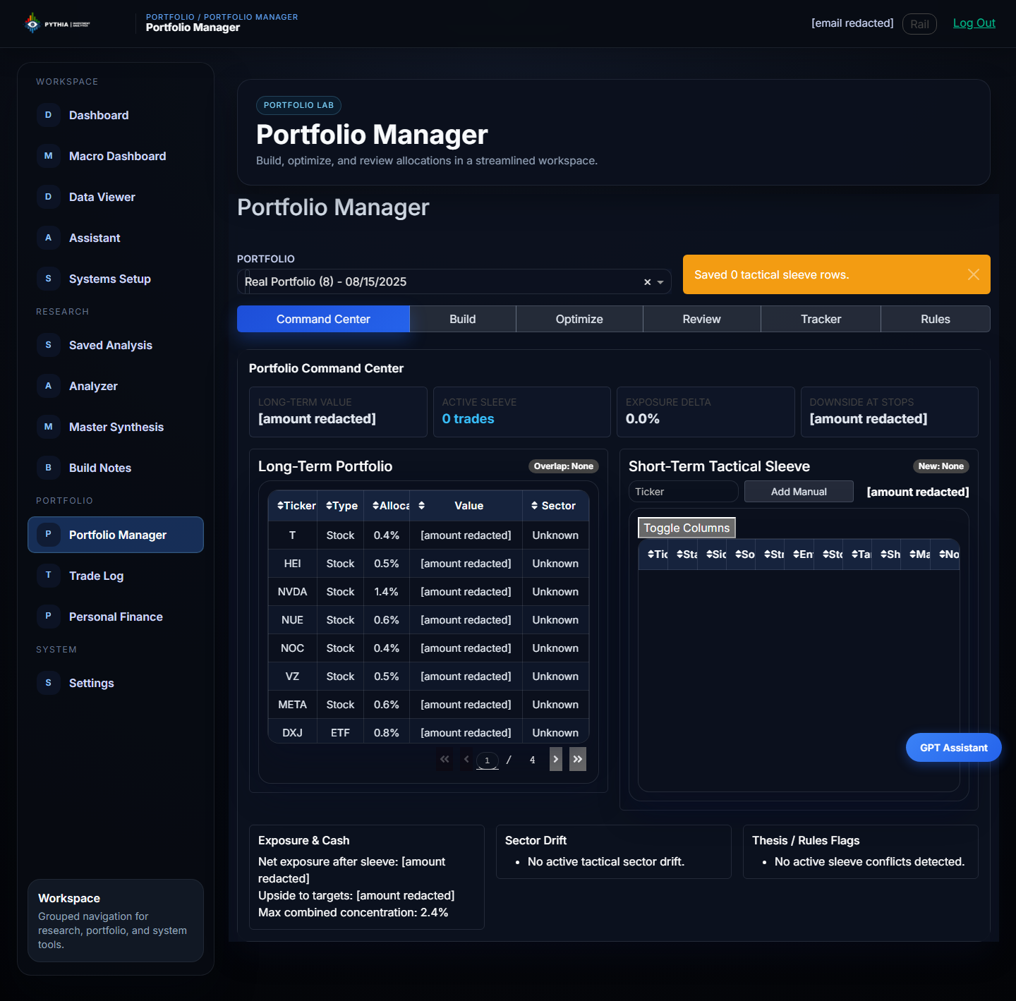 Portfolio command center product screenshot