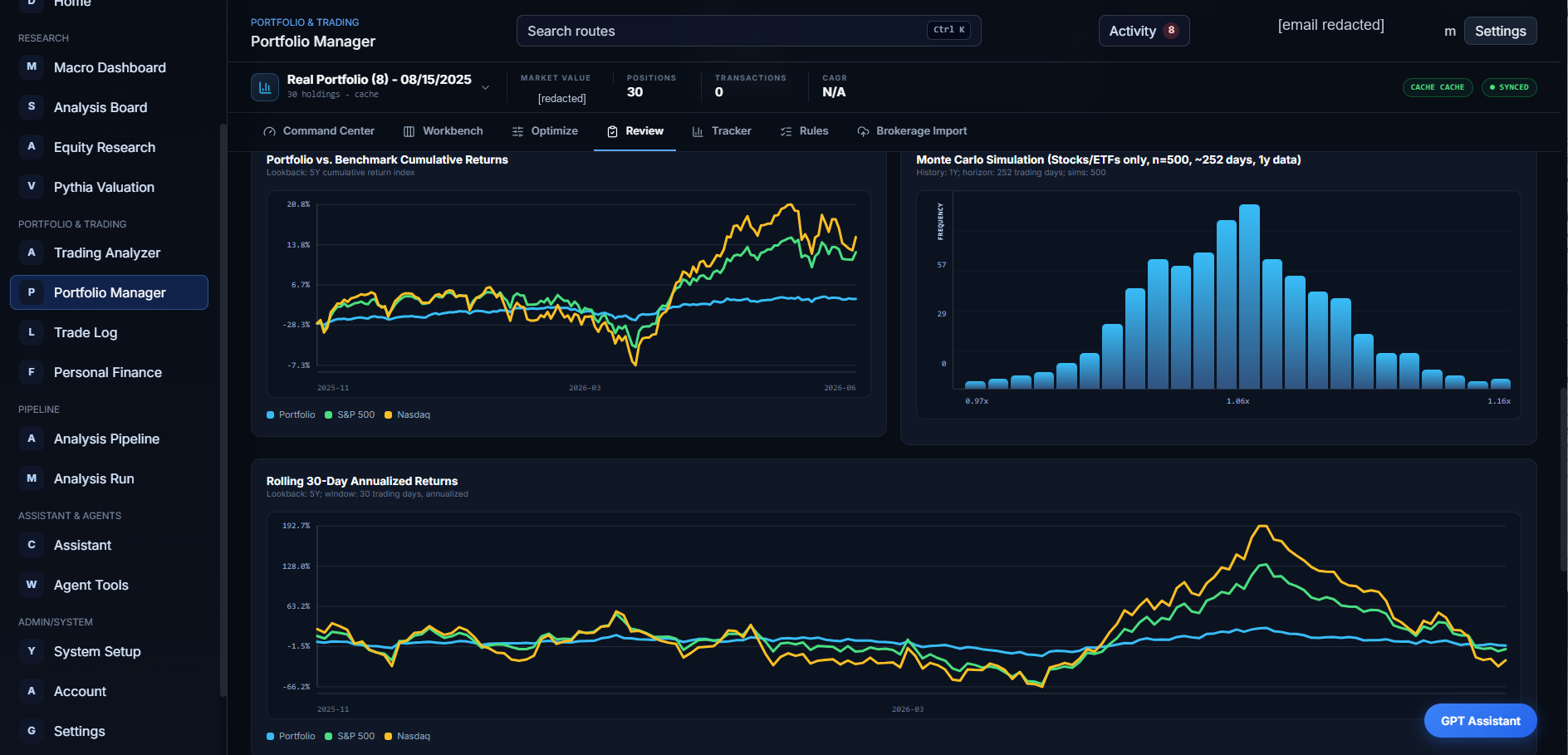 Portfolio review simulations screenshot